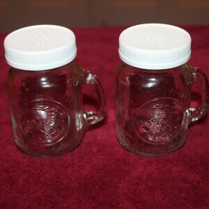 Salt and Pepper Shakers Glass W/Handle -4 oz Golden Harvest Ball Mason Jar